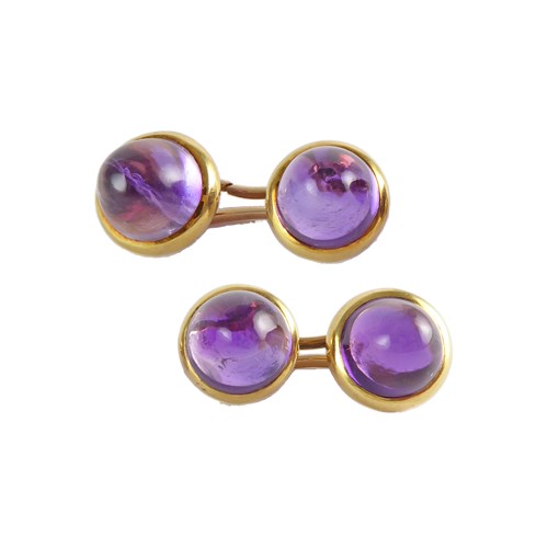 Pair of early 20th century cabochon amethyst and gold cufflinks, c.1910,